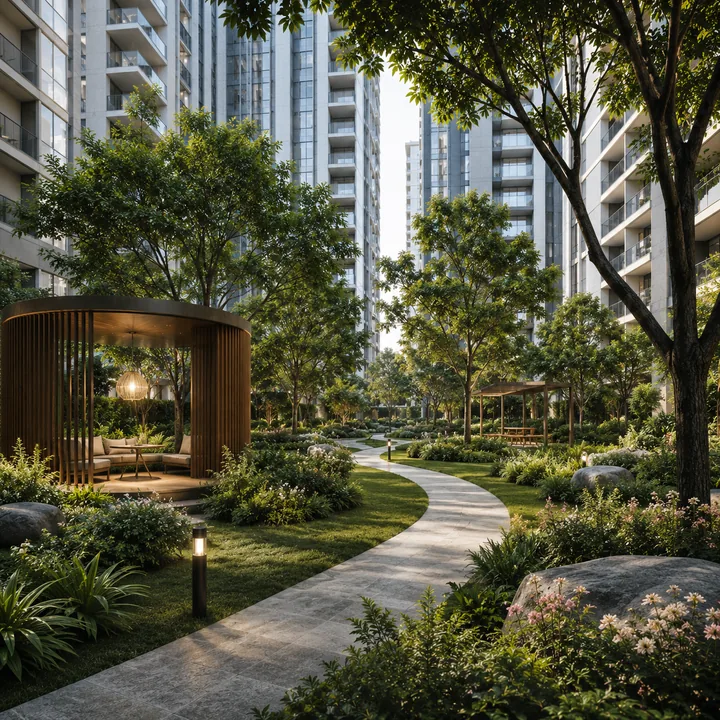 Landscaped gardens at Sattva KIADB